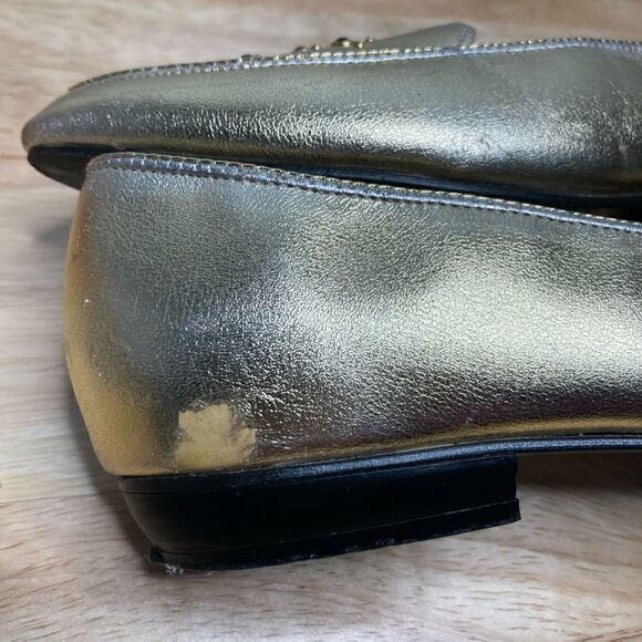 9 West Nine West Gold Metallic Vintage Loafers Rhinestone Pointed Toe Women’s 6 - Picture 4 of 12